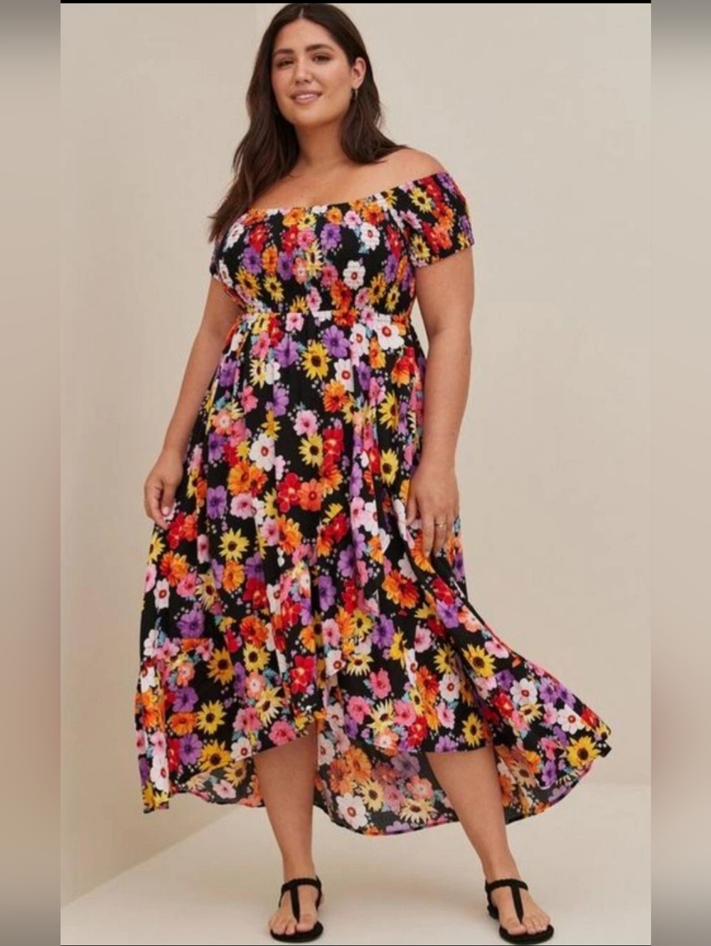 torrid Black Off-Shoulder Floral Maxi Dress